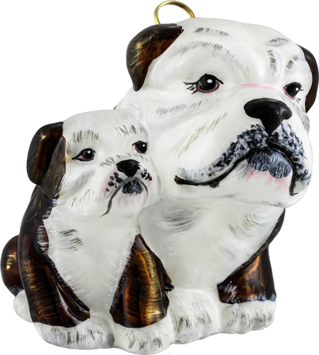 Bulldog Mother with Puppy- Brown & White