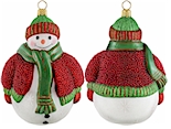 Snowman with red beaded sweater Christmas ornament.