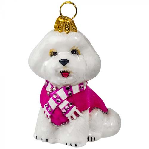 Bichon Frise with <br>Pink Velvet Coat