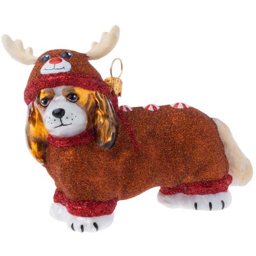 Cavalier King Blenheim<br> in Reindeer Pajamas