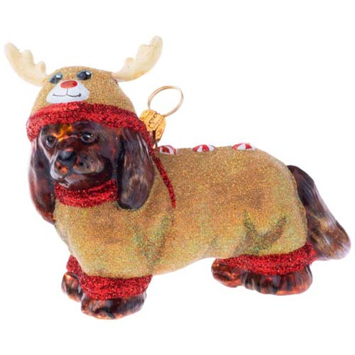 Cavalier King Ruby in<br> Reindeer Pajamas