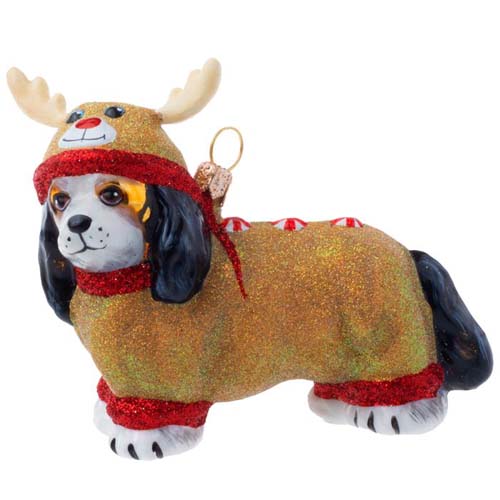 Cavalier King Tri Color <br>in Reindeer Pajamas