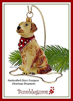 Dog Christmas Ornament on Brass Bone Display Stand