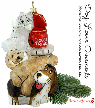Dog Christmas Ornament- Three Dogs and Treats