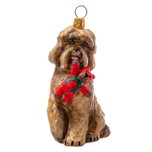 Labradoodle with Red <br>Green Teddy Bear