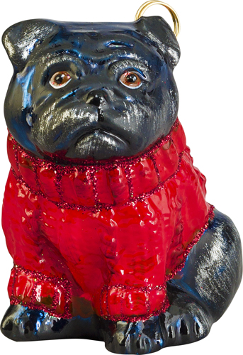 Pug- Black with Red Cable Knit Sweater
