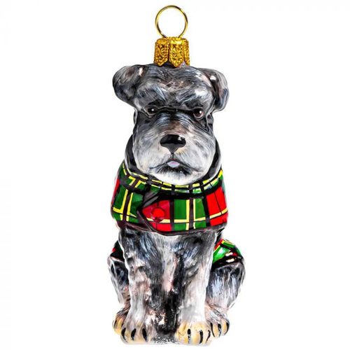 Schnauzer Gray with <br>Floppy Ears in Tartan Plaid