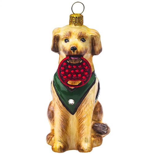 Yellow Lab in Vest <br>with Crystal Fetching Ring